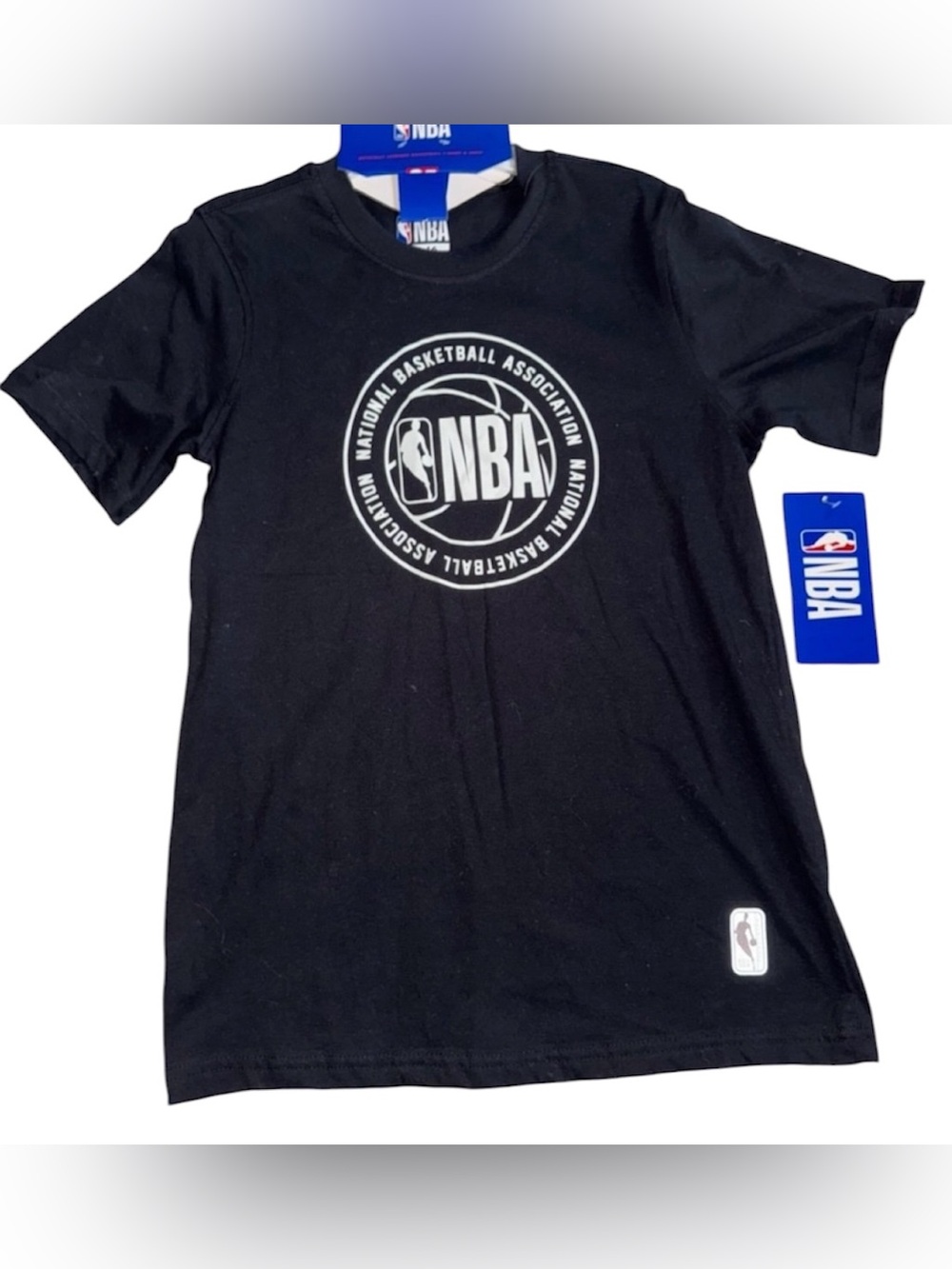 NBA Black Short Sleeve T-Shirt with White Circular Logo NWT
